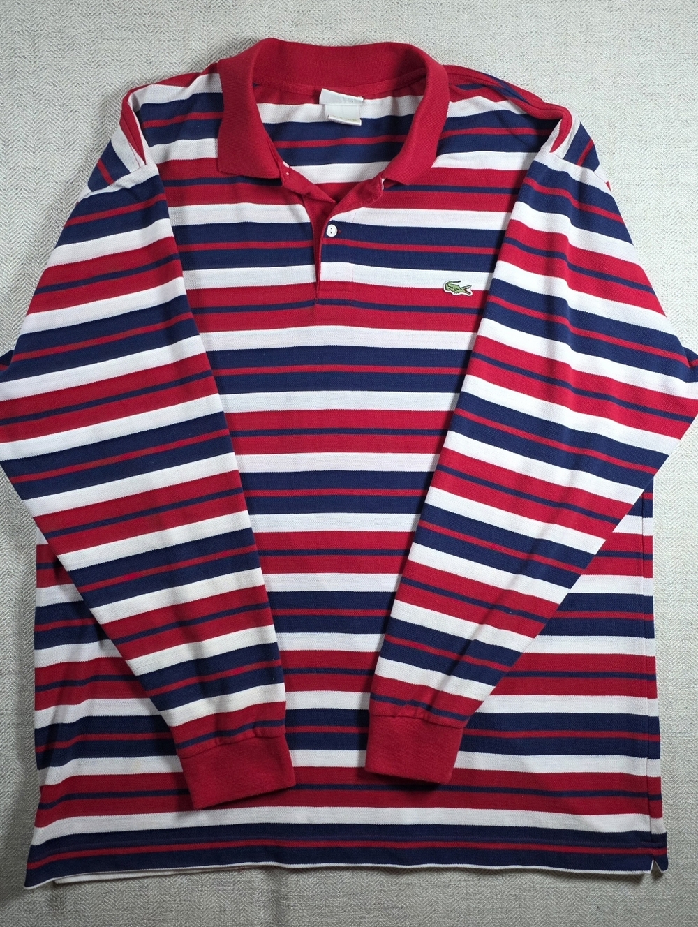 VTG Lacoste Striped Long Sleeve Polo Shirt Mens Sz 9 3XL Red White Blue Peru